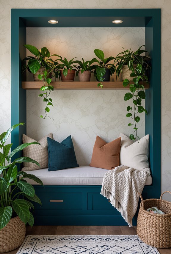 cozy deep teal reading nook