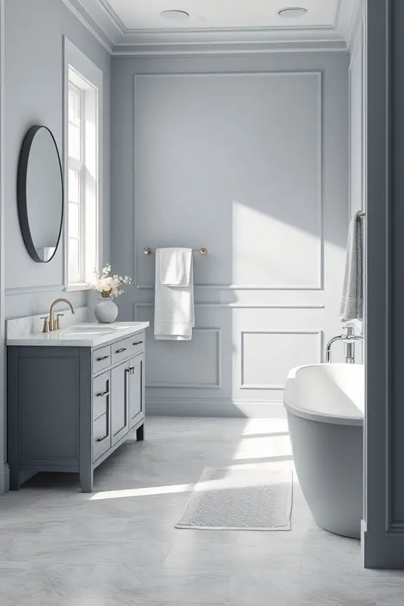 cozy dusty blue gray bathroom