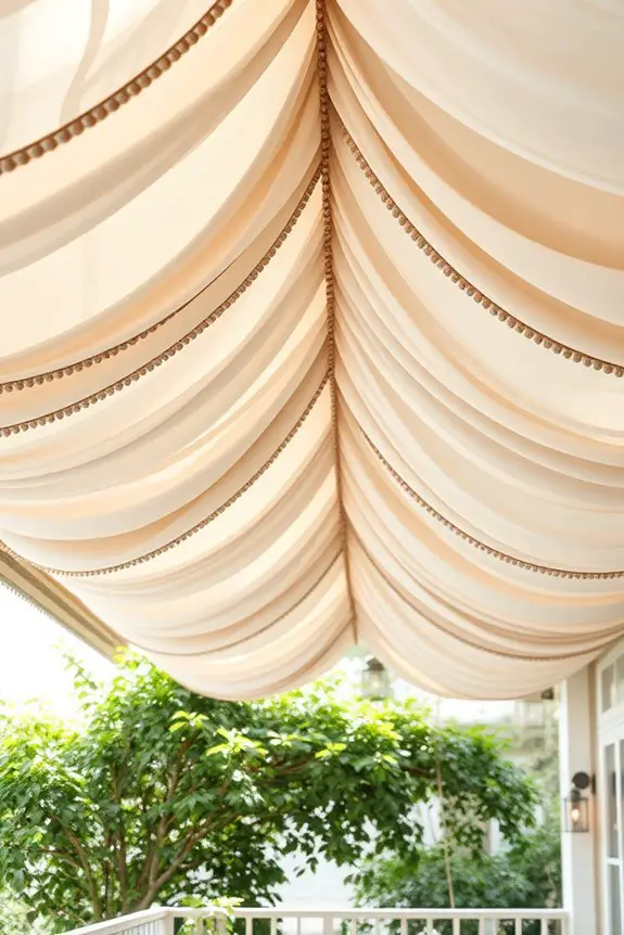 cozy fabric covered balcony retreat