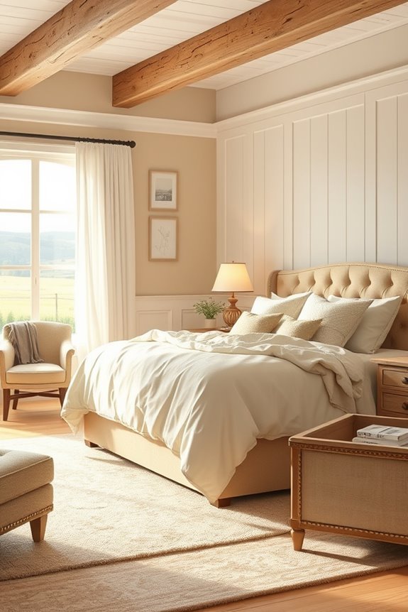 cozy farmhouse style beige bedroom