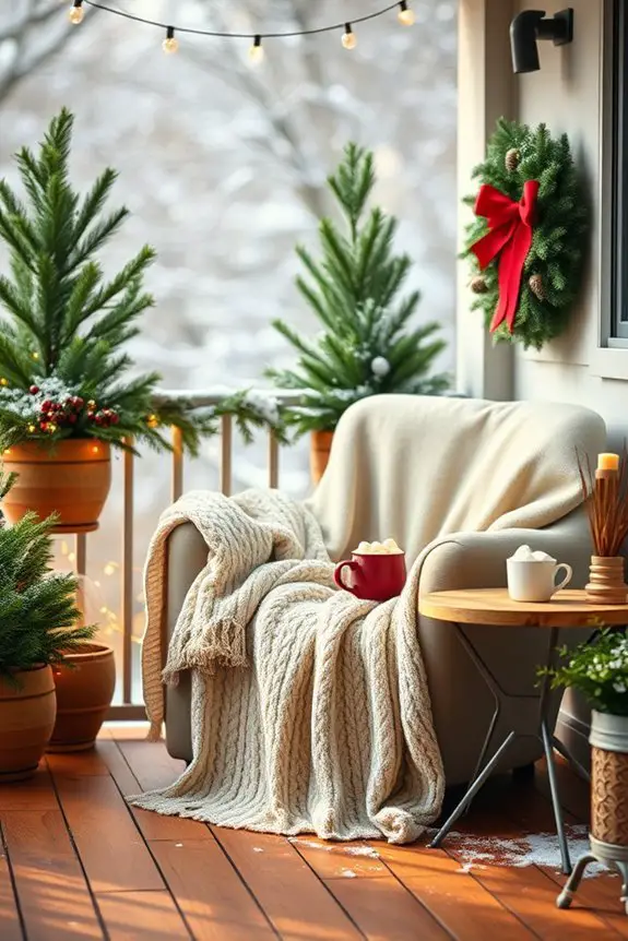 cozy festive balcony seating