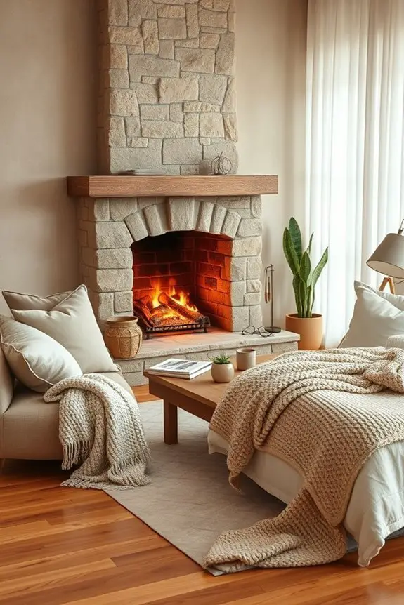 cozy fireplace bedroom retreat