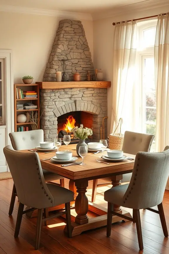 cozy fireplace dining ambiance