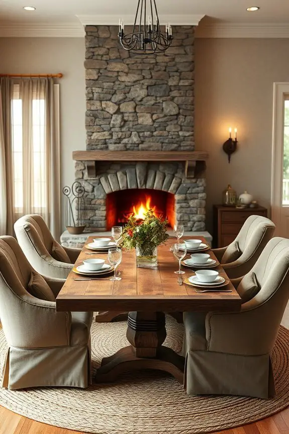 cozy fireplace dining ambiance