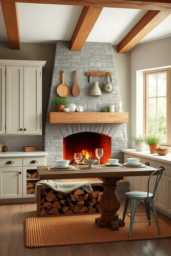 cozy fireplace kitchen retreat