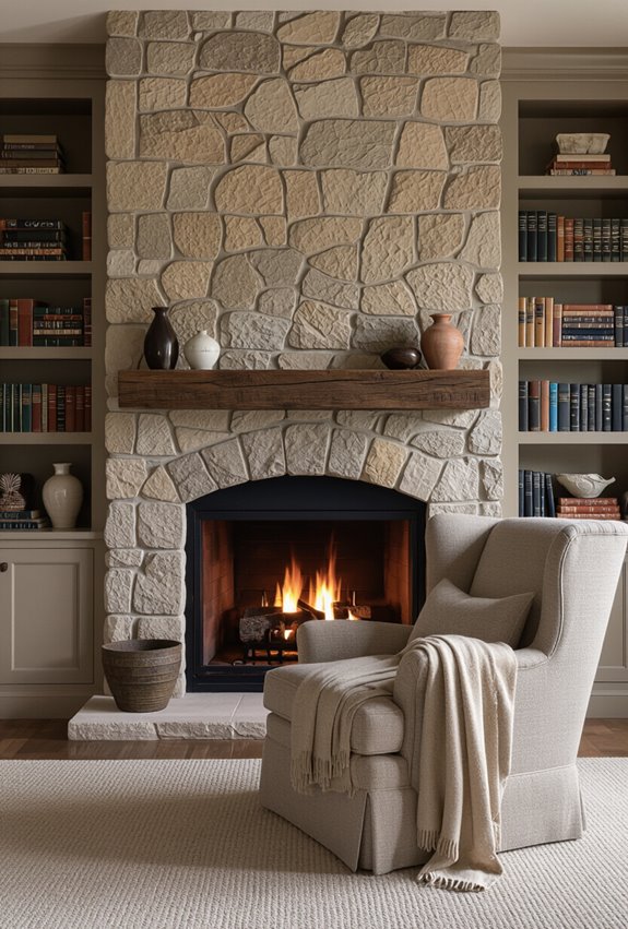 cozy fireplace reading nook