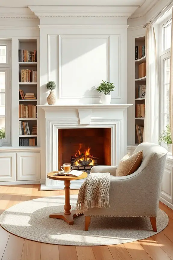cozy fireplace reading nook