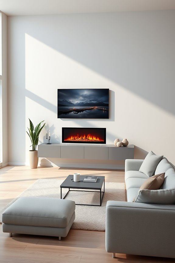 cozy floating tv fireplace