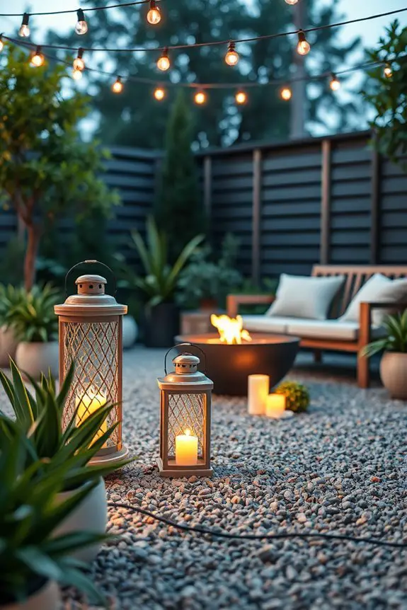 cozy gravel patio lighting