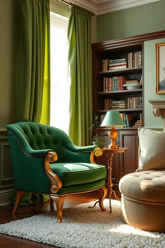 cozy green and gold nook