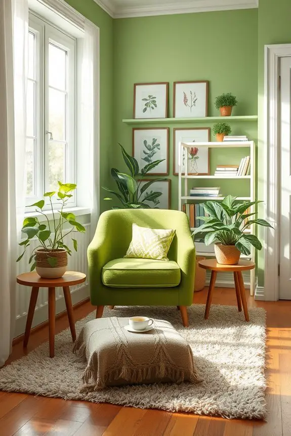 cozy green reading nook