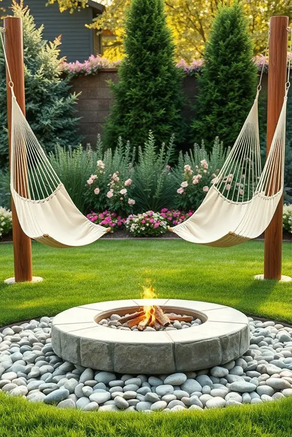 cozy hammocks by firepit