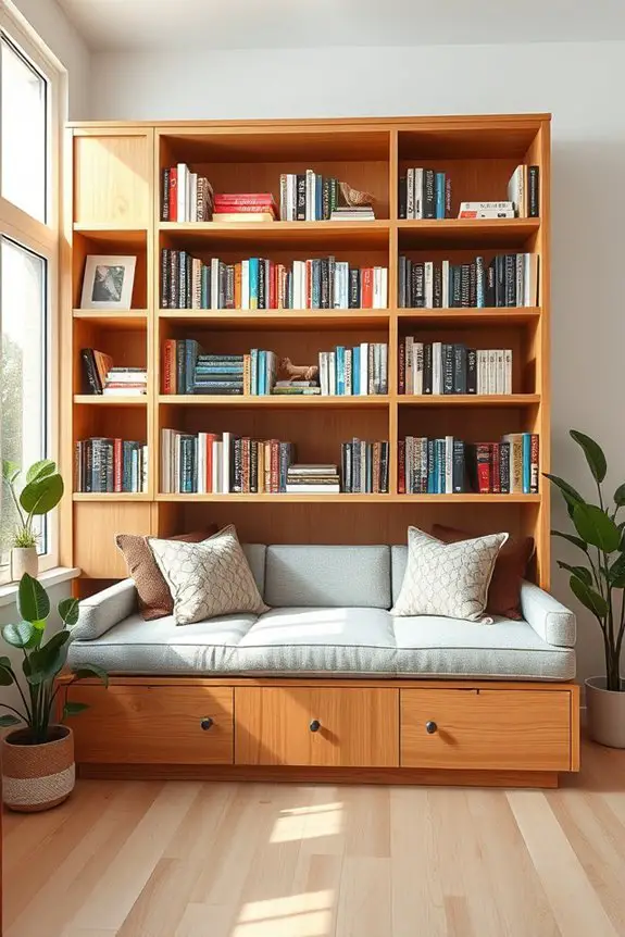 cozy integrated bookcase seating