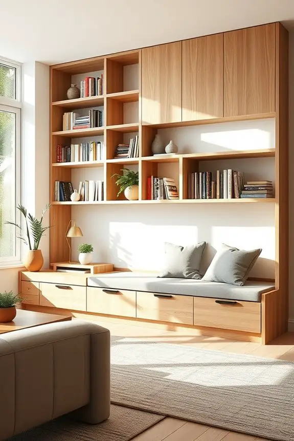 cozy integrated shelving seating