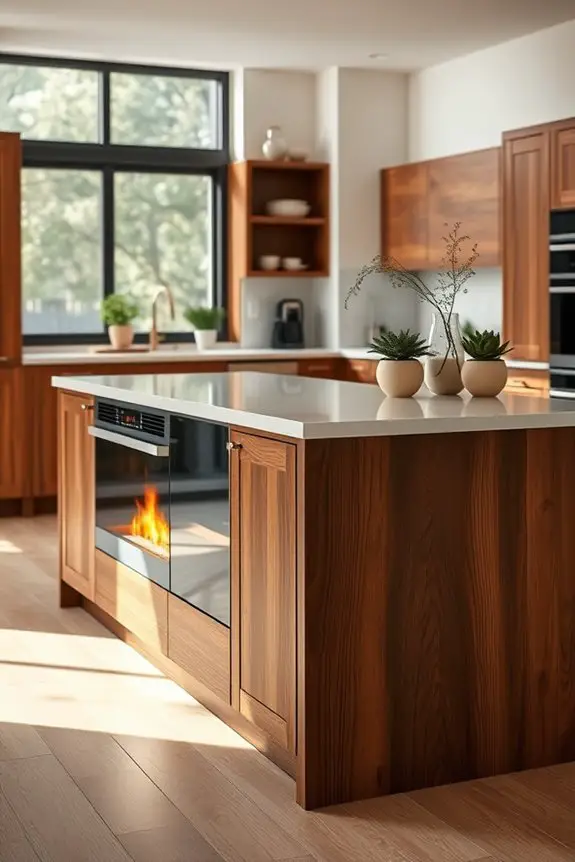 cozy kitchen island fireplace