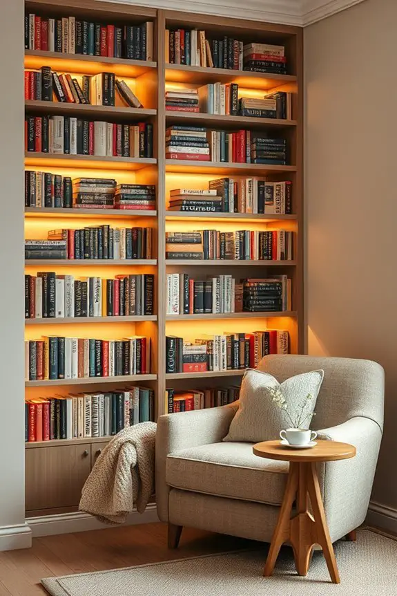 cozy lighted bookcase nook