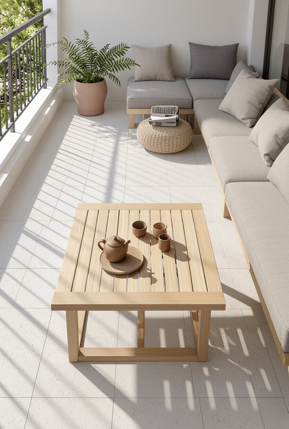 cozy low table balcony picnic