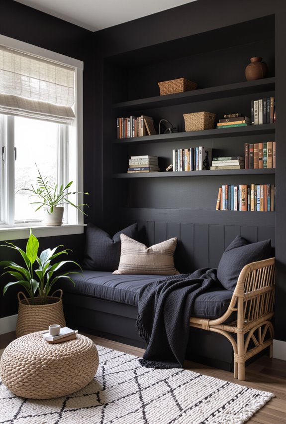 cozy moody textured reading nook