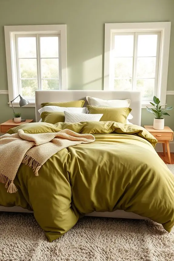 cozy olive green bedding