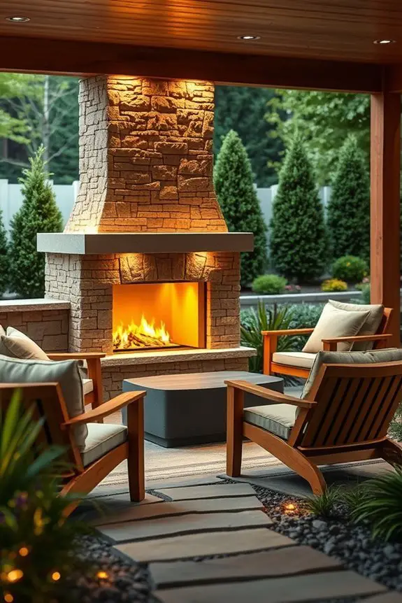 cozy outdoor fireplace lighting