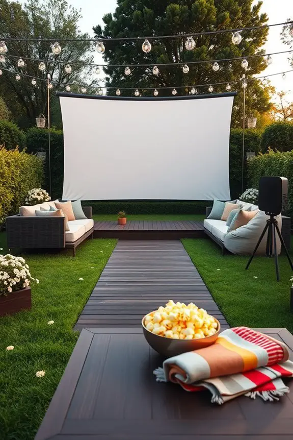 cozy outdoor movie setup