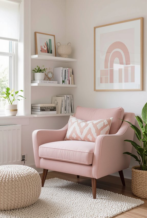 cozy pastel floral reading nook