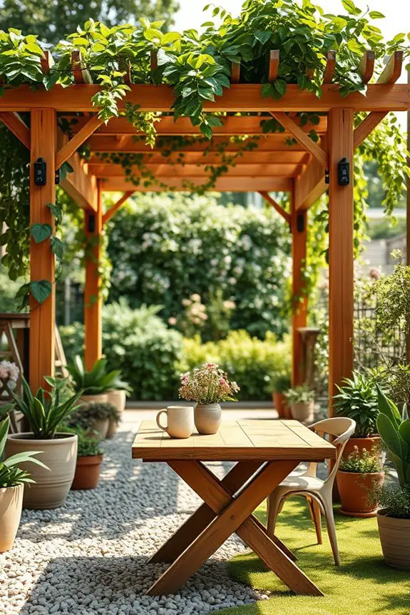cozy pergola with climbing vines