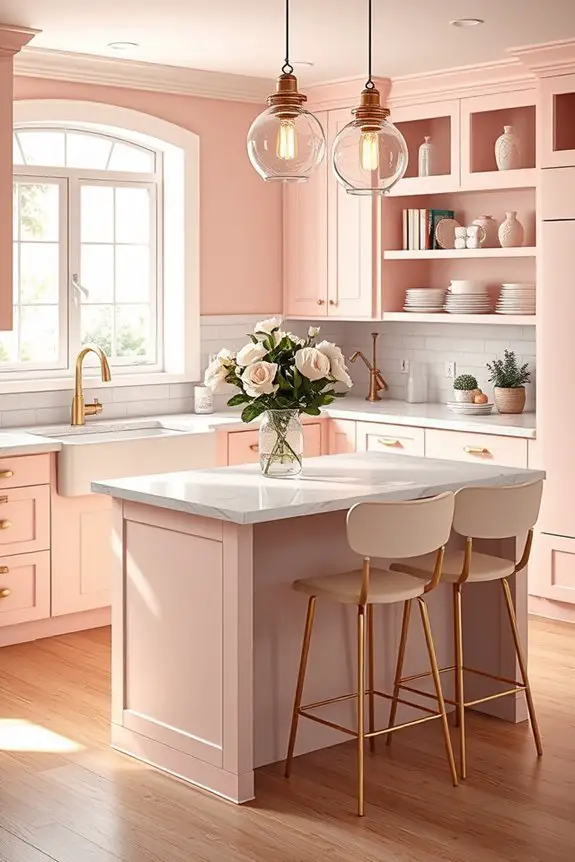 cozy pink kitchen lighting