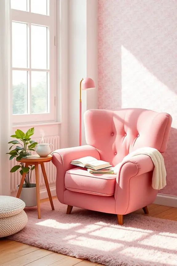 cozy pink reading nook