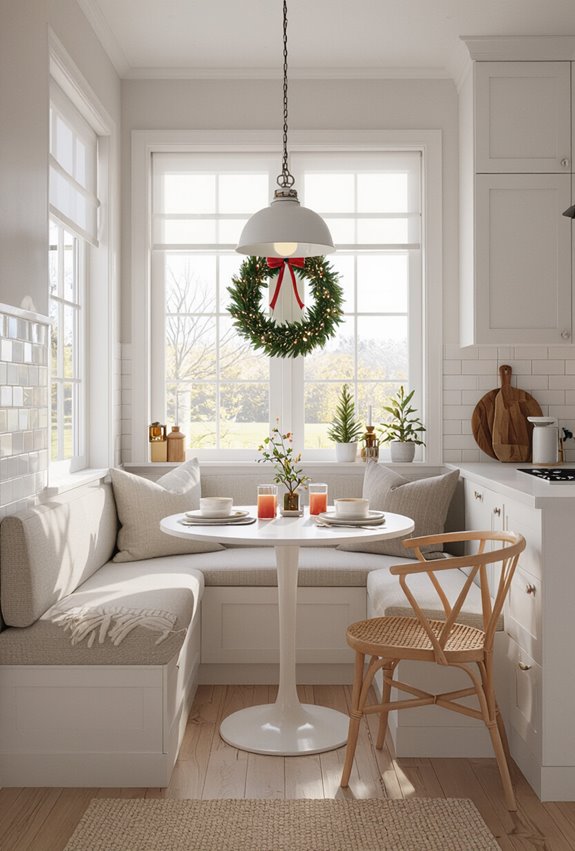 cozy plaid christmas breakfast nook