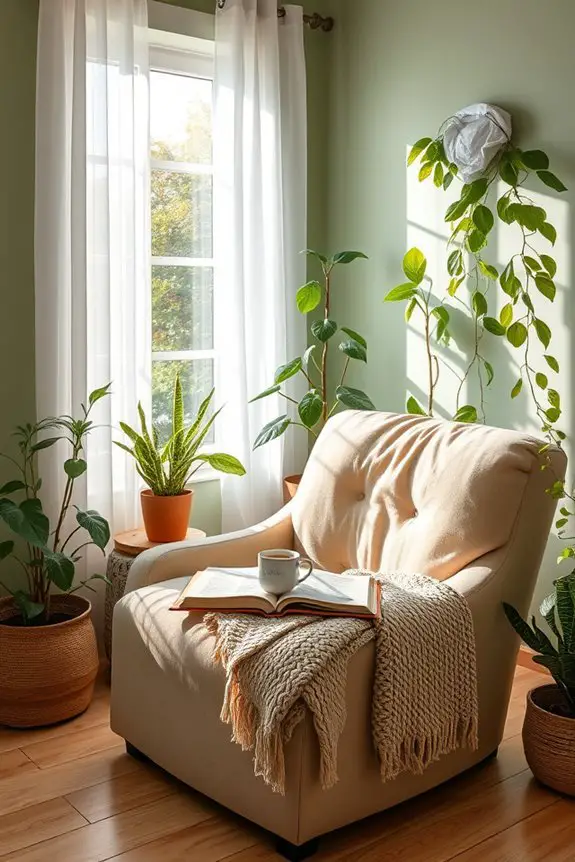 cozy plant filled reading nook