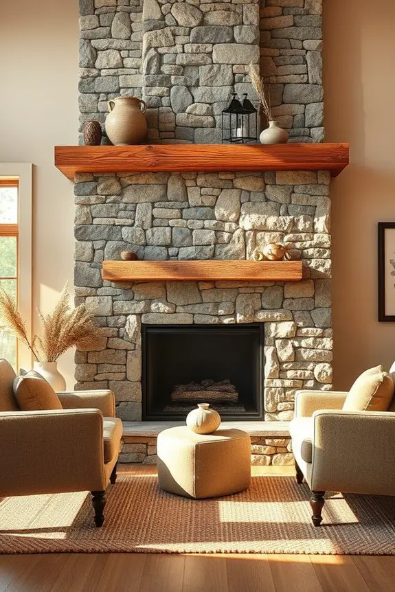 cozy rustic stone fireplace