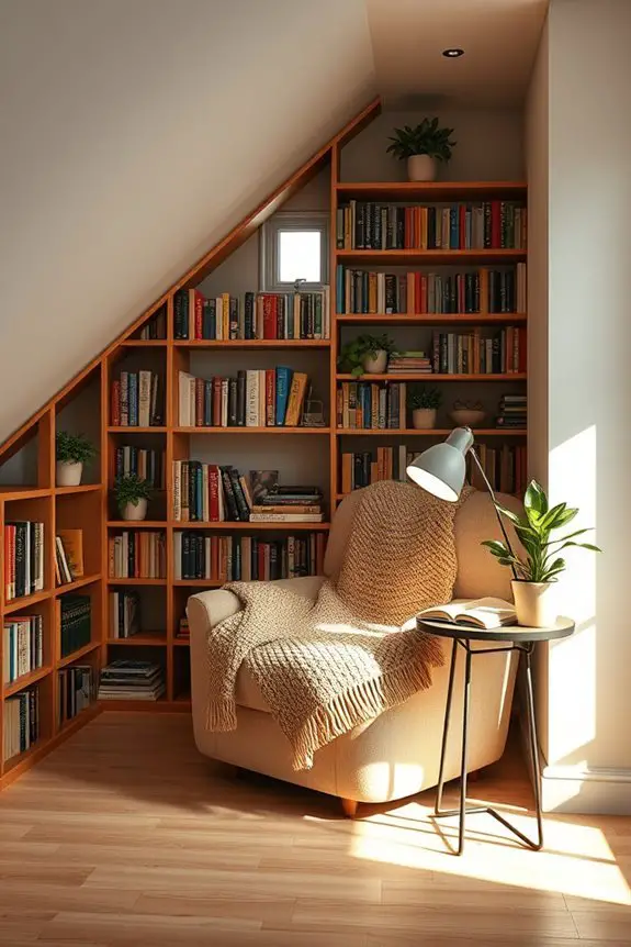 cozy under stairs reading nook