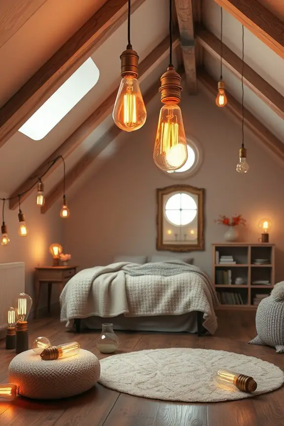 cozy vintage attic lighting