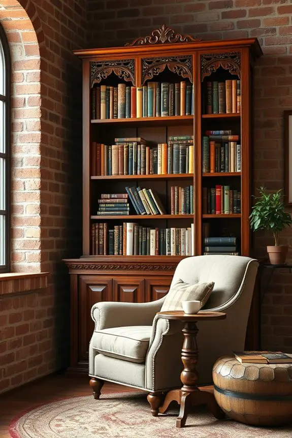 cozy vintage bookshelf styling