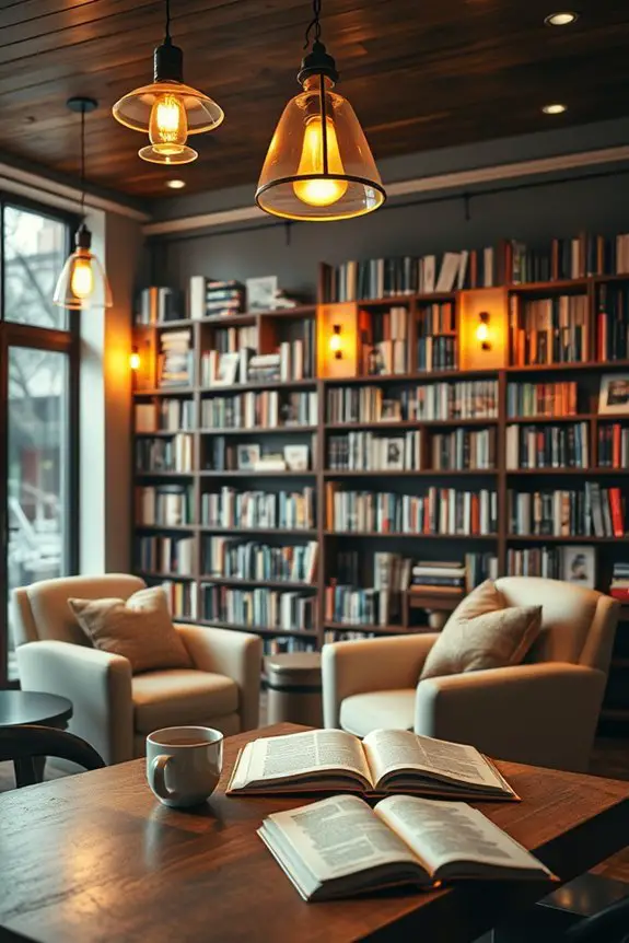 cozy warm bookshop ambiance