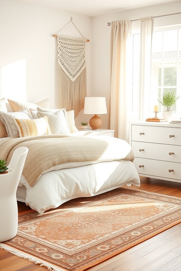 cozy white bohemian bedroom