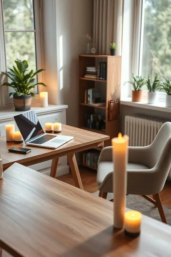cozy workspace with candles