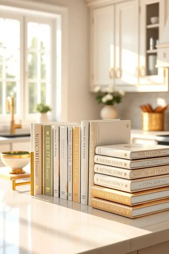 cream and gold cookbooks display