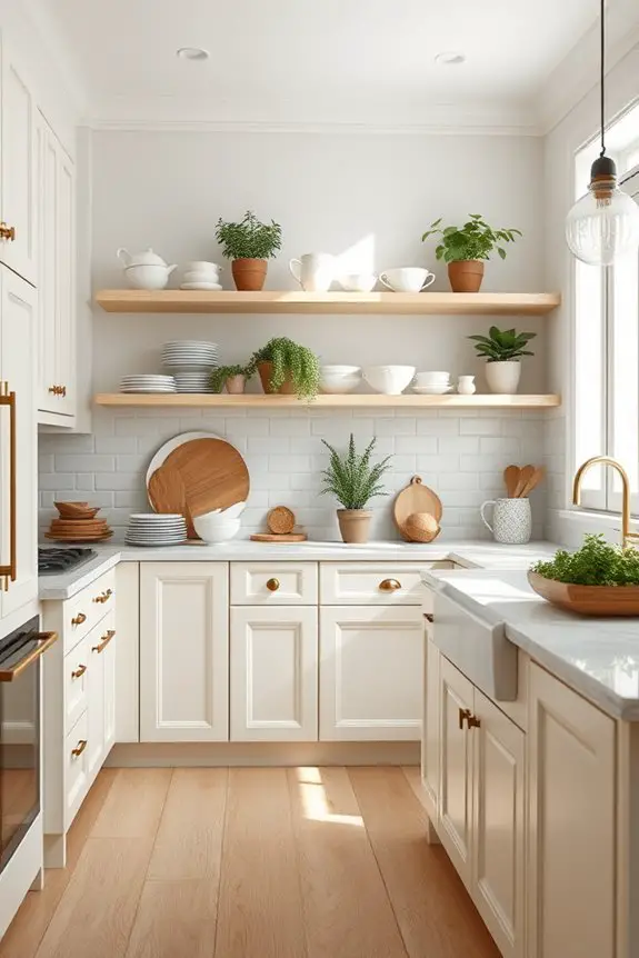 cream cabinets and shelving