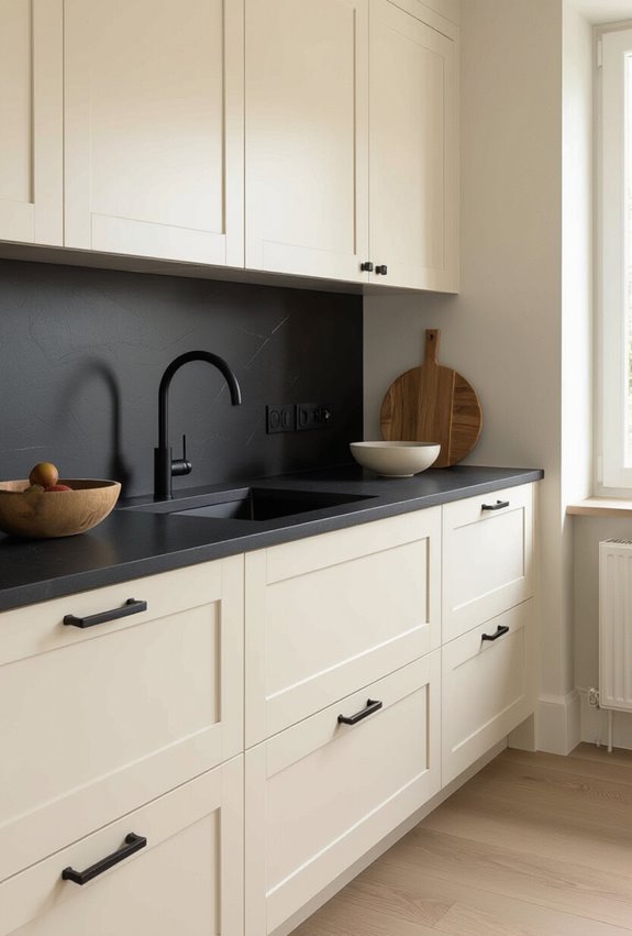 cream cabinets black counters