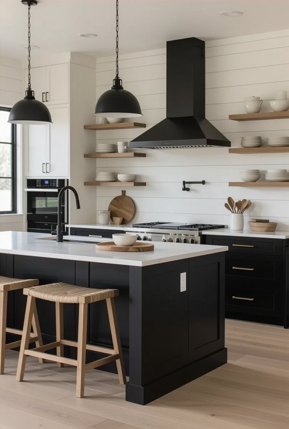 cream cabinets matte black fixtures