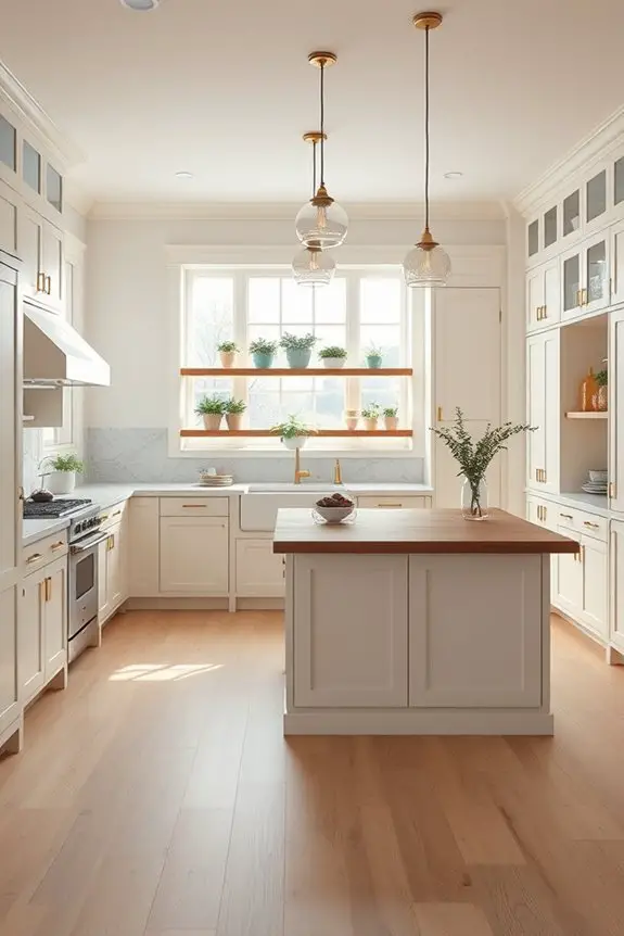 cream cabinets open concept