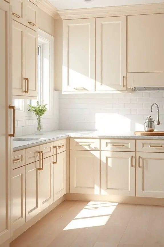 cream cabinets subway tiles