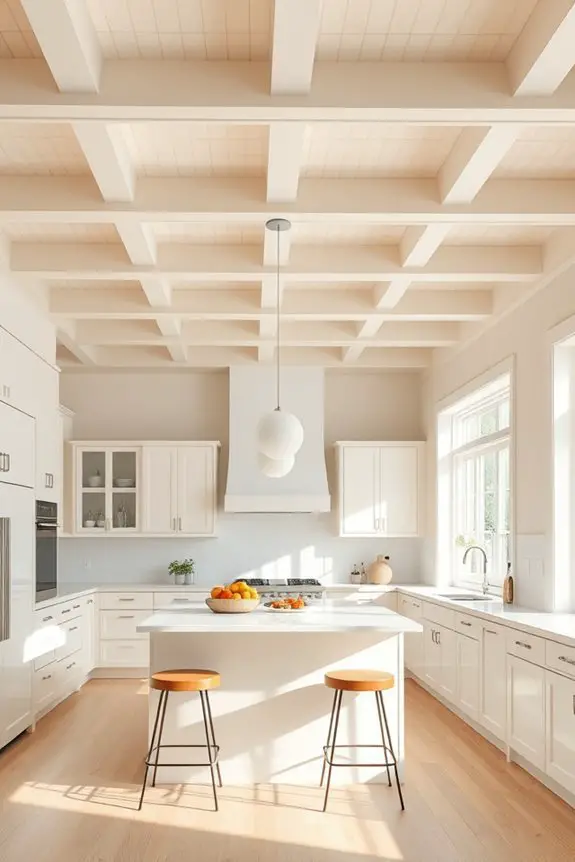 cream ceiling white beams