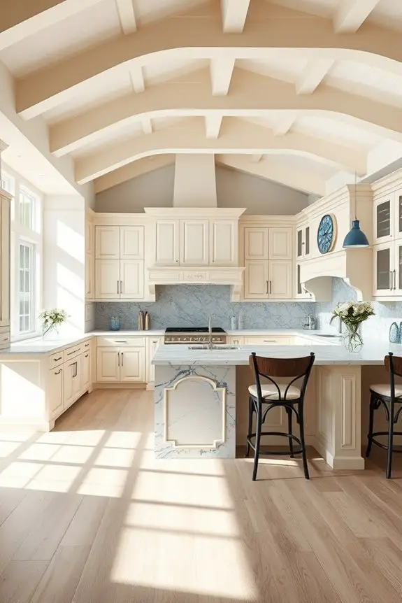 creamy beams enhance kitchens
