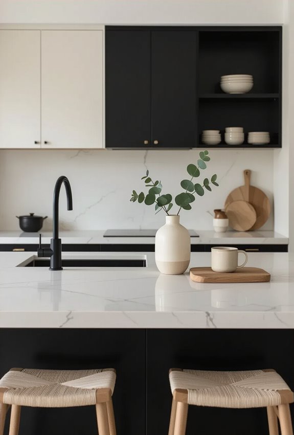 crisp sculpted monochrome kitchen
