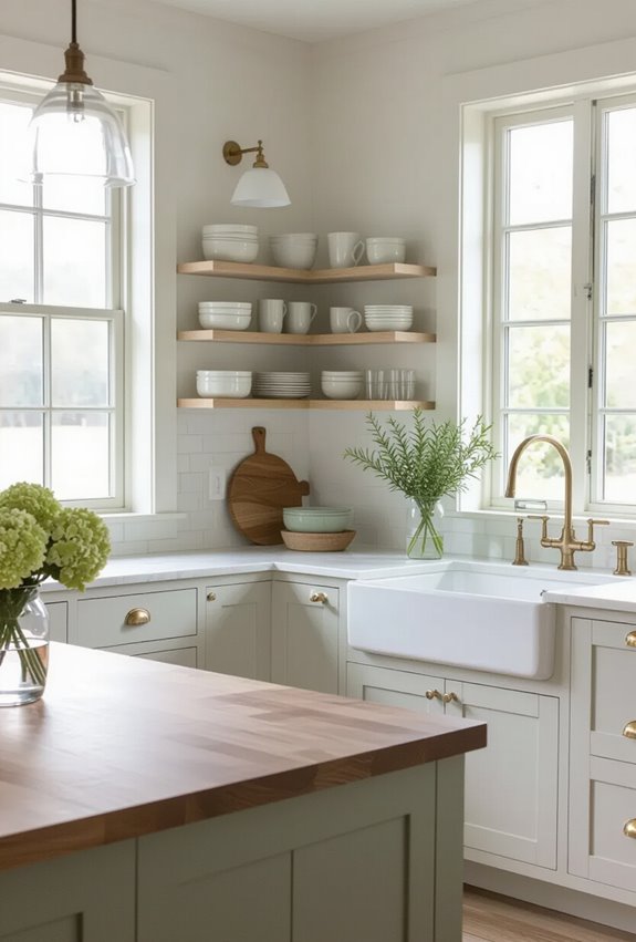 crisp white cabinets sage