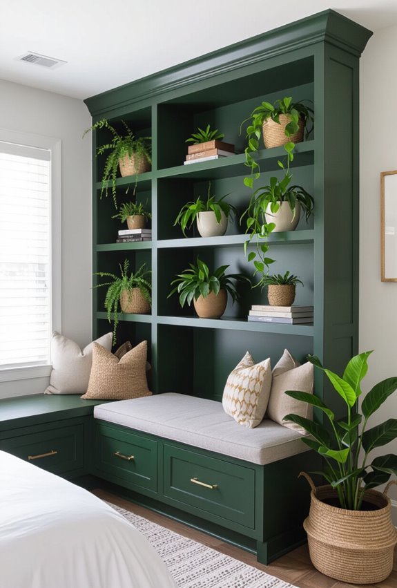 curated dark botanical shelving