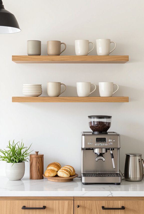 curated floating shelf mug display
